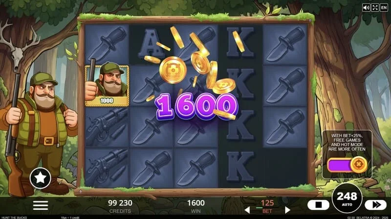 Hunt the Bucks - big win in Hot Mode with preloaded multipliers
