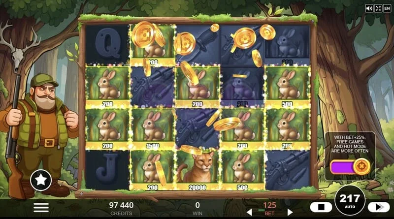 Hunt the Bucks - special Hunter-Wild, Scatter, and Animal Credit symbols on the grid
